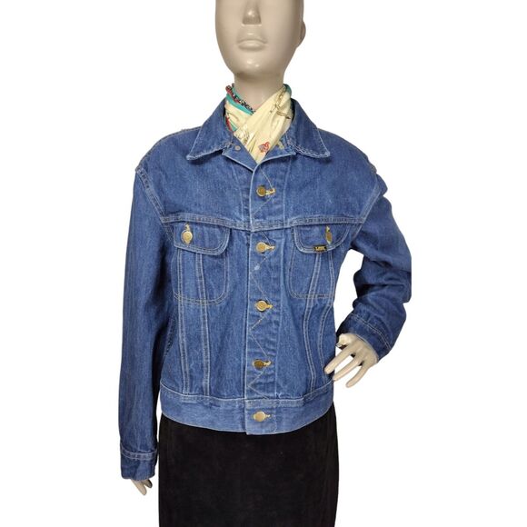 Vintage 80s Lee Artsy Denim Hand Painted Cockatoo Flowers Trucker Jean Jacket - Picture 6 of 10